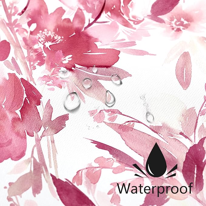 MAYZUS Extra Long Shower Curtain 72 x 84 Inch, Tall Pink Fall Floral Decor | Hot Pink Modern Abstract Flower Bathroom Fabric Shower Curtain Set with Hooks