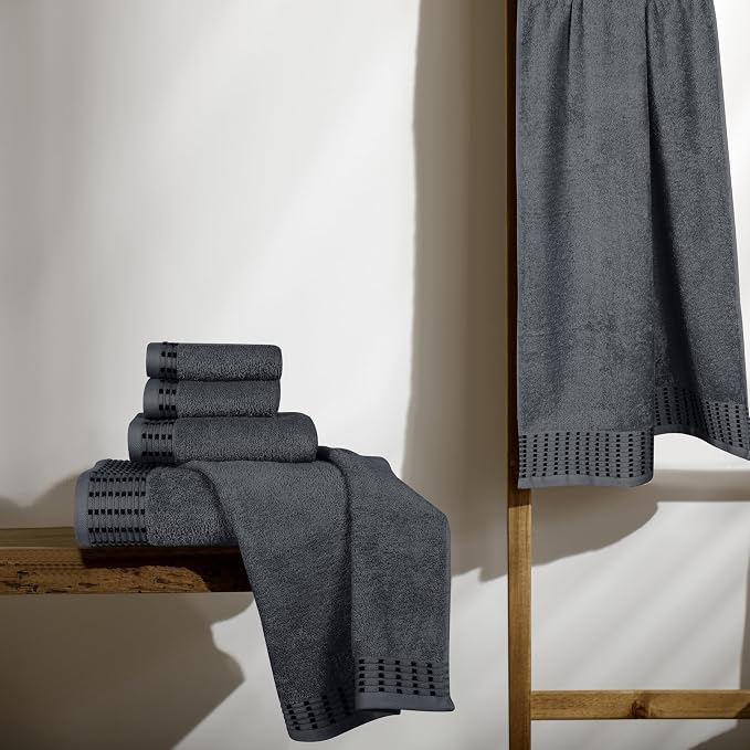 Ultra Soft 6 Pack Cotton Towel Set, Contains 2 Bath Towels 28x55 inch, 2 Hand Towels 16x24 inch & 2 Wash Cloths 12x12 inch, Ideal Everyday use, Compact & Lightweight - Charcoal Grey