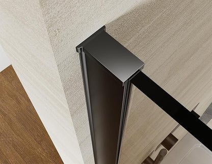 Shower Screen 34" x 74" Half Frameless Shower Wall Panel, Tempered Glass 3/8 inch, Easy to clean Coating, Fixed Glass Shower Door with Hardware (Matte Black)