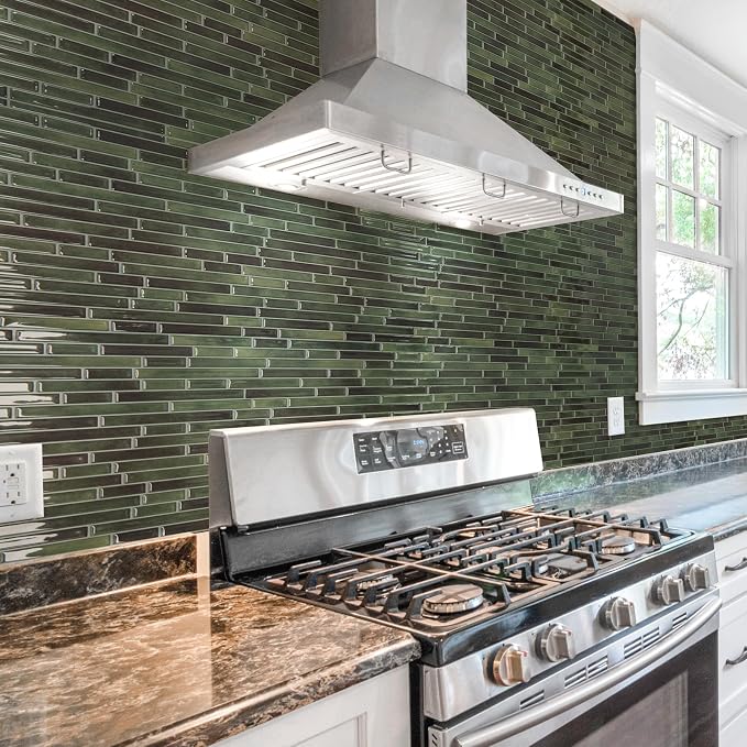 Art3d Peel and Stick Stone Design Wall Tile, 12 x 12 Inch, 10-Sheet, Green | Moisture Resistant, Strong Adhesive, Sturdy, Cleanable, Easy to Install, for Kitchen, Laundry Room, Ideal for New Home Buyers