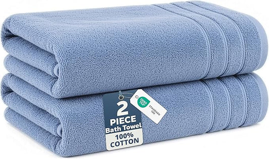 Casa Platino 100% Cotton 2 Pack Bath Towels (30"x60") - Ring Spun Mercerized Cotton Bathroom Towels Set - Quick Dry, Soft & Absorbent Large Bath Towels - Machine Wash in Cold Water - Cerulean Blue