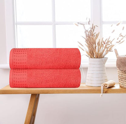 GLAMBURG 100% Cotton 2 Pack Oversized Bath Towel Set 28x55 Inches, Ultra Soft Highly Absorbant Compact Quickdry & Lightweight Large Bath Towels, Ideal for Gym Travel Camp Pool - Coral Orange