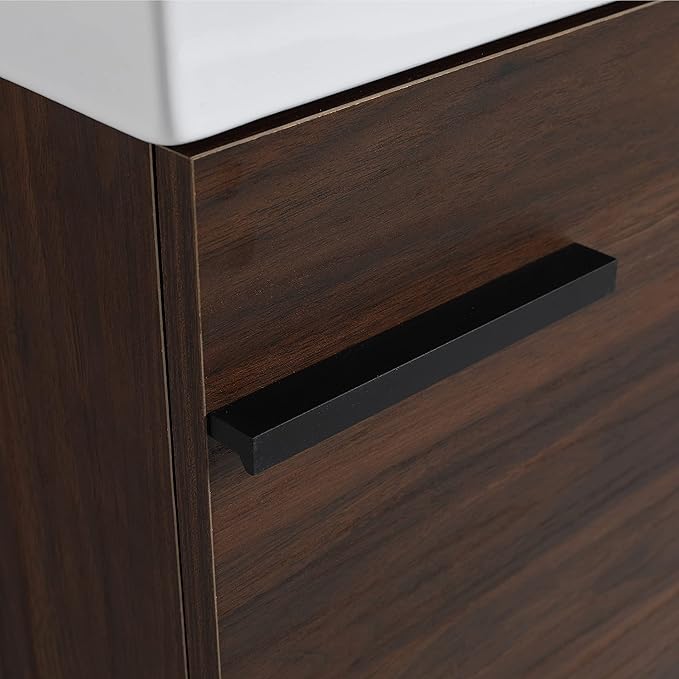 18" Bathroom Vanity with Sink, 18 Inch Floating Bathroom Vanity for Small Space, Modern Bathroom Vanity, Brown Wall Mounted Cabinet Set（017）