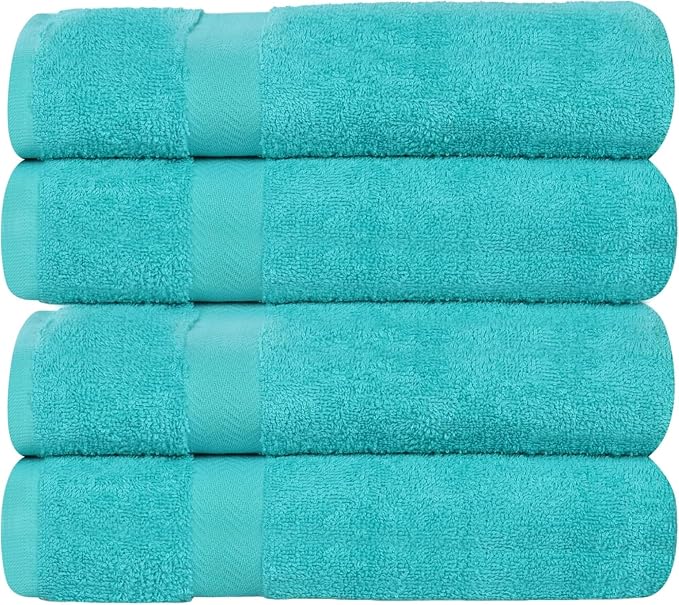 SUPERIOR 4-Piece Cotton Bath Towel Set, Towels for Adults, Kids, Fast Drying Body Towels, Shower, Bath, Pool, Guest/Master Bathroom Essentials, Dorm, Home, Apartment, Franklin Collection, Turquoise
