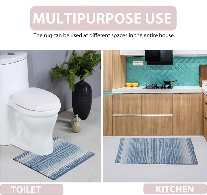 Home Weavers 100% Cotton Gradiation Collection Bathroom Décor | Washable Rug | Bathroom Mat | Kitchen Mat | Bathroom Rug Set | Bath Mat Set | Bath Floor Mat Non Slip, 5 Piece Set with Contour, Blue