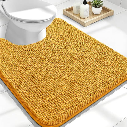 OLANLY Toilet Rugs U-Shaped 24x20, Soft Absorbent Chenille Contour Rugs | Golden Yellow, Quick-Drying Rubber Backing, Machine Washable Non-Slip Shaggy Bathroom Mat for Toilet, Home Decor Accessories
