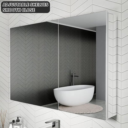 36x24 Inch Recessed Medicine Cabinet with Mirror, Aluminum Medicine Cabinet Mirror, Recessed or Surface Mount with 2 Adjustable Shelves Storage Organizer, Pre-Assembled Door, Soft-Closed System
