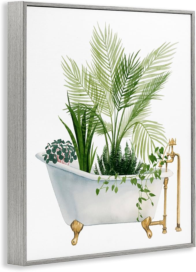 Vintage Tub Botanical, 11 x 14 Inch Framed Giclée Print | Stupell Industries · By Grace Popp · Ready to hang · Great for bathroom or laundry room · Made in USA