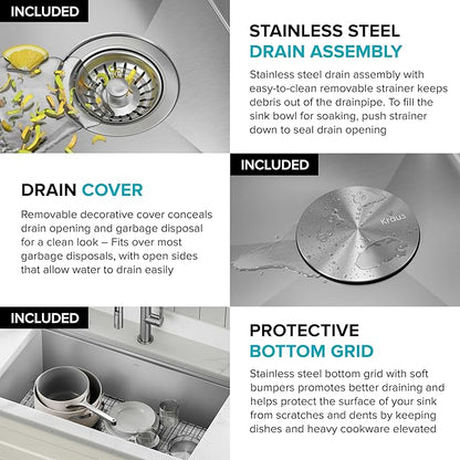 KRAUS Kore 27-Inch Undermount Workstation 16 Gauge Single Bowl Stainless Steel Kitchen Sink with Accessories, KWU110-27
