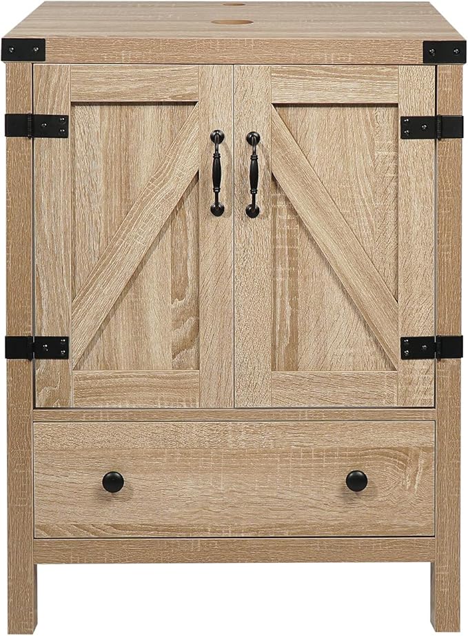 24 inch Natural Color Bathroom Vanity, Rustic Fixture Standing Pedestal Cabinet Without Sink