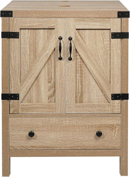 24 inch Natural Color Bathroom Vanity, Rustic Fixture Standing Pedestal Cabinet Without Sink