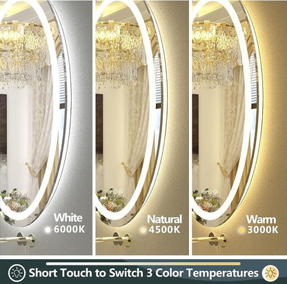 OKPAL Oval LED Bathroom Mirror 28x36, Oval Bathroom Mirror with Lights, LED Bathroom Vanity Mirror, Anti-Fog, Shatter-Proof, Dimmable, Memory, 3 Colors (Front Lights + Backlit)