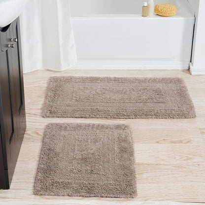 Bathroom Rugs - 2-Piece Cotton Bathroom Mat Set - Machine Washable Bath Mats for Washroom, Kitchen, or Laundry Room by Lavish Home (Taupe)