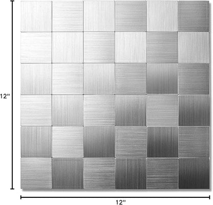 Yipscazo 10 Sheet Peel and Stick Backsplash Mosaic Tiles Stainless Steel Metal Look Kitchen Backsplash Stick on Tiles for Stove, Bathroom, Laundry in Silver (11.8'' x 11.8'')
