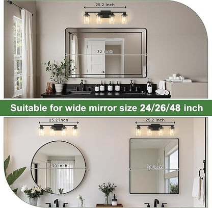 DORESshop 4-Light Vanity Light Fixtures, Black with Gold Trim Bathroom Light Fixtures Over Mirror with Clear Glass Shade, Modern Vanity Lights for Living Room Bedroom