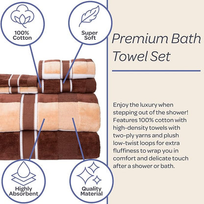 Lavish Home Bathroom Towels Set, Bathroom Accessories, Beige, Set of 6 | Includes 2 Bath Sheets, 2 Hand Towels, and 2 Wash Cloths, Soft 525 GSM 100% Cotton Set for Shower, Gym, Dorm, and Spa