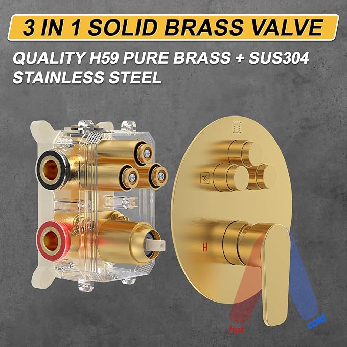 Shower Faucet Set, High Pressure Rainfall Shower Head with Handheld Spray Combo, 12 inch Ceiling Shower System, Brushed Gold Shower Head (12" Brushed Gold)