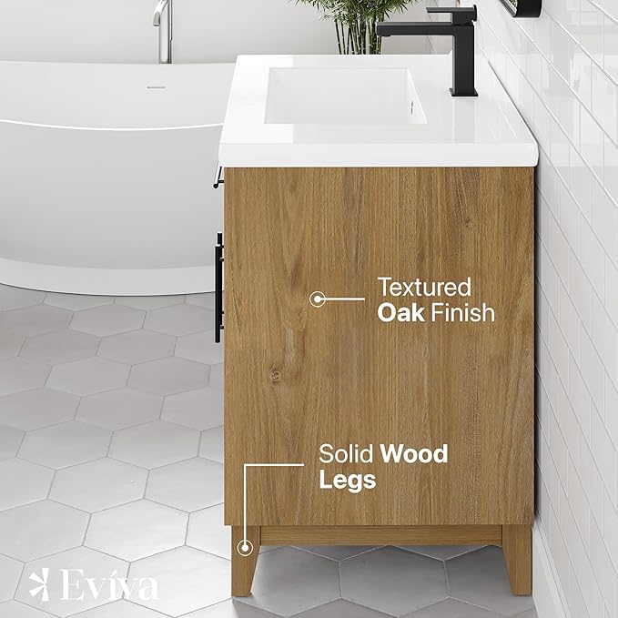 Eviva Graham 30 in. Oak Single Sink Bath Vanity with Porcelain Top and Integrated Sink