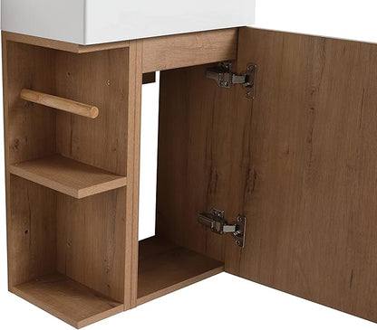 Malwee 16" Floating Bathroom Vanity with Sink, 16 Inch Single Sink Wall Mounted Bathroom Vanity, with 1 Door and White Resin Basin Top for Small Space, Plywood Cabinet Storage(050-16)