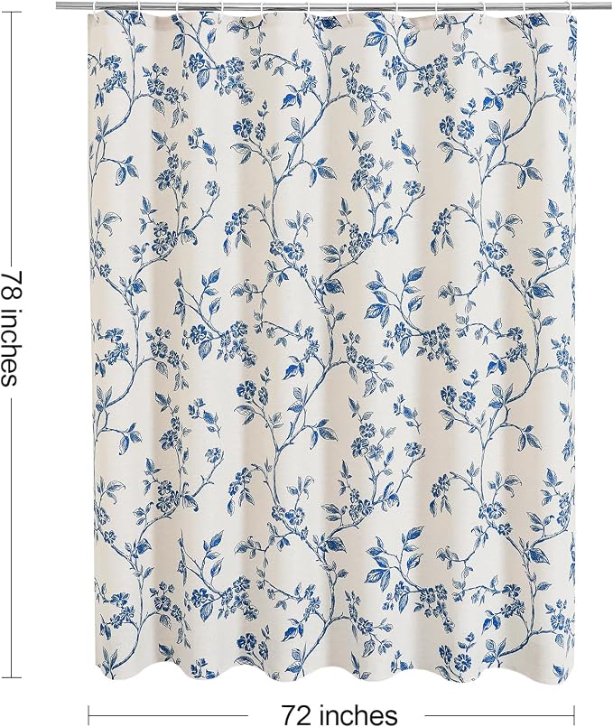 MitoVilla Long Shower Curtain Set 72 x 78, Cotton Floral Cottagecore Spring Shower Curtains for Bathroom, Modern Farmhouse Country Plant Leaves Bathroom Décor