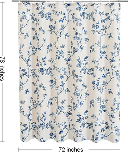 MitoVilla Long Shower Curtain Set 72 x 78, Cotton Floral Cottagecore Spring Shower Curtains for Bathroom, Modern Farmhouse Country Plant Leaves Bathroom Décor