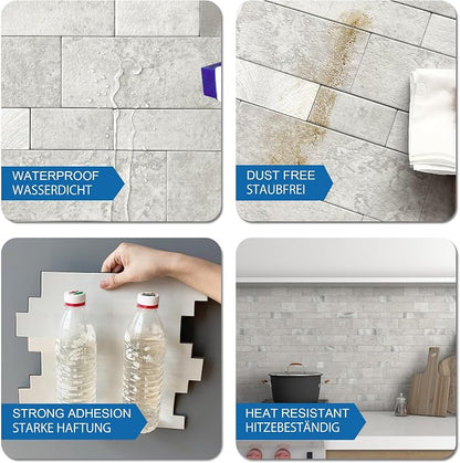 Stone Peel Stick Backsplash Tiles Kitchen Wall Cement Grey 5pcs