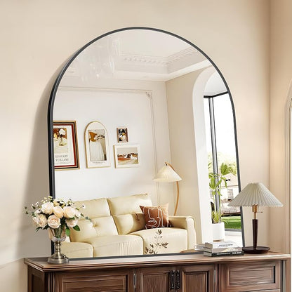 COFENY Arched Mirror, 40’’x48’’ Black Arch Mirror for Bathroom, Large Arched Bathroom Mirror with Frame, Modern Wall Mounted Mirror for Over Sink Mantle Bedroom Vanity Living Room Entryway