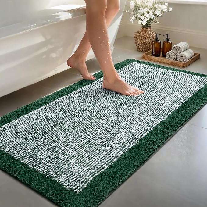 70x24 Long Bathroom Rugs Washable Non Slip, Dark Green Bath Mat for Bathroom Floor Tub, Soft Absorbent Quick Dry Mats for Shower,Bathtub,Home Decor