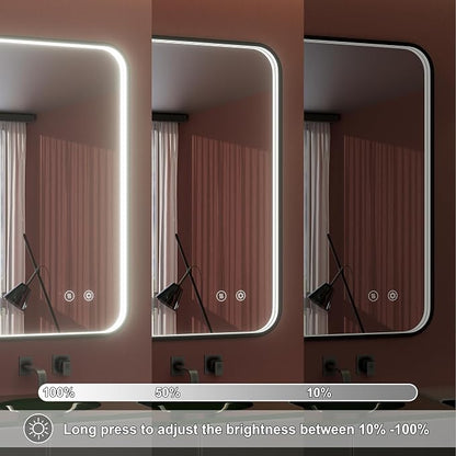 28"x36" Black LED Bathroom Mirror with Lights, 3000K/4500K/6000K | Stepless Dimmable, Memory, Anti-Fog,Aluminum Frame Wall Mounted Lighted Bathroom Vanity Mirror, ETL Listed, IP54 Waterproof