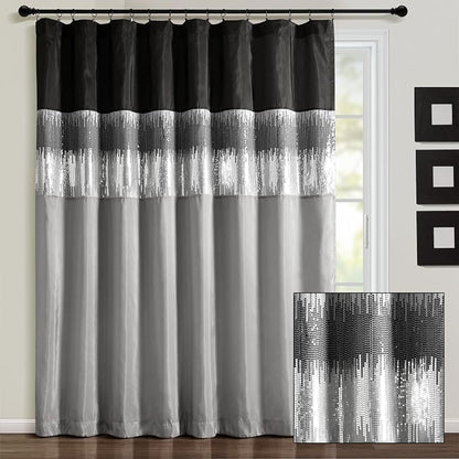 Lush Decor Night Sky Window Curtain Panel, Single, 100" W x 84" L, Black & Gray - Sequin Curtains - Sparkly Photo Backdrop - Modern Glam Decor - Extra Wide Long Curtains For Bedroom & Living Room