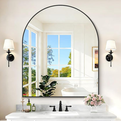 COFENY Arched Mirror, 40’’x48’’ Black Arch Mirror for Bathroom, Large Arched Bathroom Mirror with Frame, Modern Wall Mounted Mirror for Over Sink Mantle Bedroom Vanity Living Room Entryway