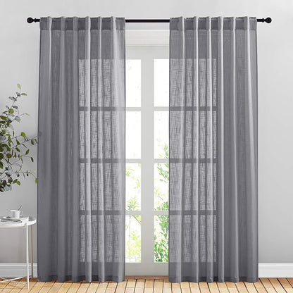 NICETOWN Sheer Curtains 84 inches Long Linen Look for Farmhouse, Rustic Rod Pocket & Back Tab Semi Sheer Window Treatments Balance Light & Privacy for Living Room, 52" Wide, Grey, 2 Panels