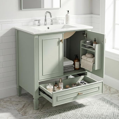Merax 30 Inch Bathroom Vanities with Undermount Sink, Vanity Cabinet with Door Rack Shelf, Multi-Functional Drawer with Dividers, Soft Closing Doors, Green