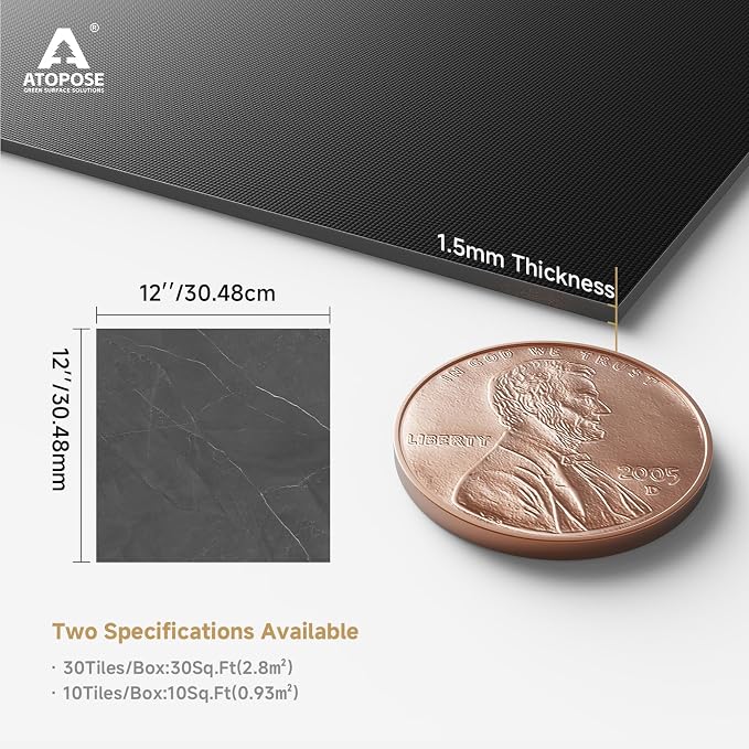 ATOPOSE Waterproof Peel and Stick Floor Tiles,30-Pack 12"x12" 30 Sq.Ft | Grey Marble,Wear-resistant and Easy Clean for Bathroom Tool-room Laundry-rooms Entryways
