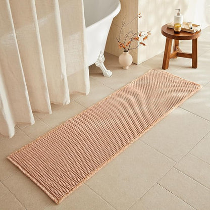 TYUU Waffle Runner Rug Bathroom, Long Boho Bath Mat, 72x24 Light Peach | Super Absorbent Quick Dry Bath Rug, Non-Slip Backing, Soft Waffle Washable Farmhouse Bathroom Mats, Tub, Shower & Home Decor