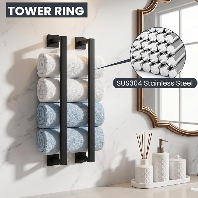 Matte Black Bathroom Hardware Set, 24 Inch Towel Bar Set for Bathroom | 2 Pack 24 Inch Bathroom Towel Bar, Modern Design, SUS304 Stainless Steel Premium Material, Wide Drying Space Towel Rack