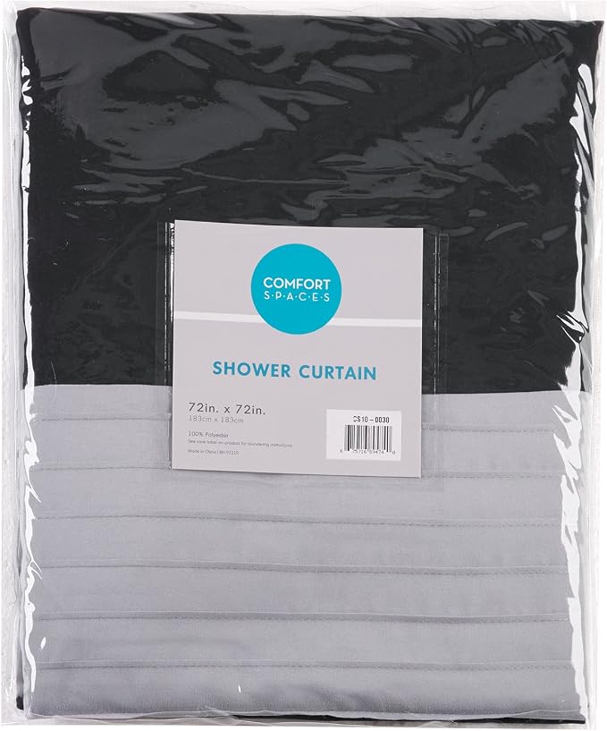 Comfort Spaces Windsor Bathroom Shower Pieced Ruffle Pattern Modern Elegant Microfiber Fabric Bath Curtains, 72x72, Black | Microfiber, Adds Privacy, Machine Washable, OEKO-TEX Certified