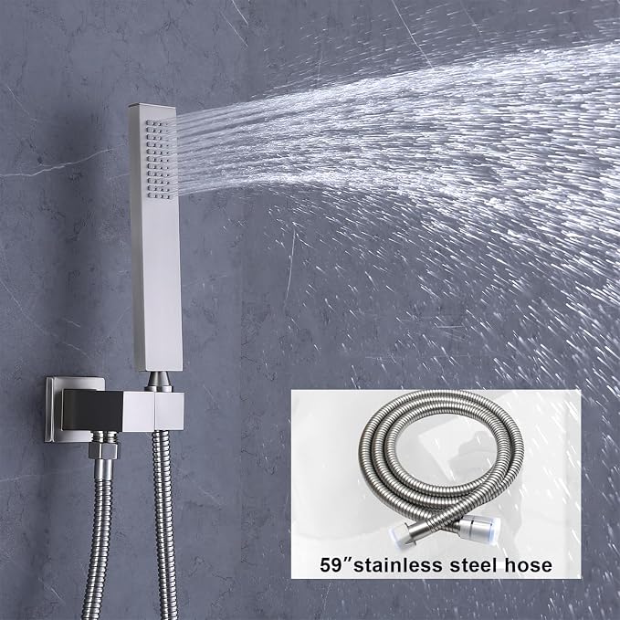 Brushed Nickel Shower System Tempreature Display Shower Fuacet Set | 12 inch and 8 inch Full Body Shower Head, with 6 PCS Body Jet and Handheld Spray