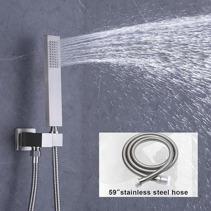 Temperature Display Shower System Brushed Nickel Shower Faucet Set with 14X20 inch Ceiling Shower(Rainfall & Waterfall Modes), with Handheld Spray