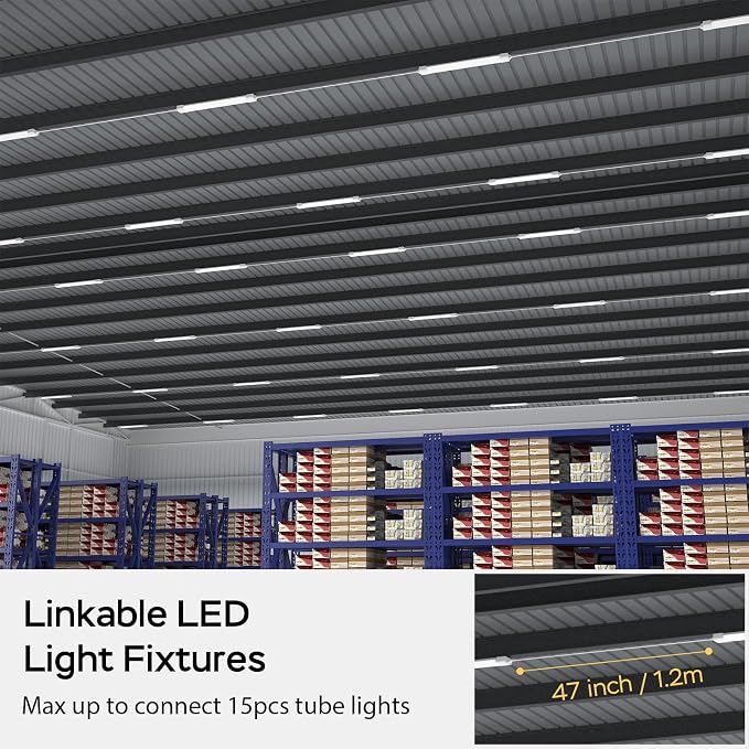 Plug in Ceiling Light 4FT Linkable 36W 5000K LED Shop Garage Light | Plug in Tube Light Fixture, 4500LM Closet Wall Light for Workbench Basement Kitchen Office Bathroom, Triproof, No-Flicker