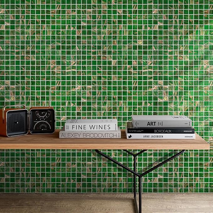 11.5 sq.ft Green Glass Mosaic Tile for Bathroom, Pool, Kitchen Backsplash | Waterproof Wall & Floor Tile. Heat & frost resistant outdoors. Mesh-mounted easy install. Use any grout. Easy clean. 10pcs.