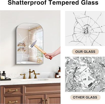 YIROMAN Bathroom Mirrors for Over Sink,16"x24" Silver Vanity Mirror | Thin Brushed Aluminum Frame,HD tempered glass, Rectangular,Rounded & Right-angle Corners,Sink,Entryway,Bedroom