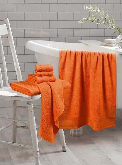 GLAMBURG 100% Cotton Ultra Soft 6 Pack Towel Set, Contains 2 Bath Towels 28x55 Inches, 2 Hand Towels 16x24 Inches & 2 Wash Coths 12x12 Inches, Compact Absorbent Lightweight & Quickdry - Orange