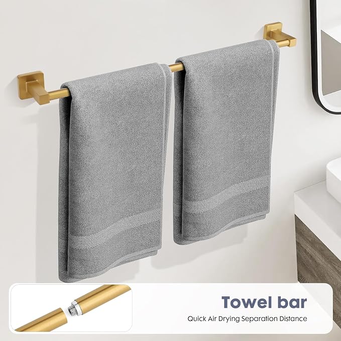 5 Piece Bathroom Hardware Accessories Set Brushed Gold,24 Inch Towel Bar Set,Towel Rack Set,Bathroom Towel Holder Set