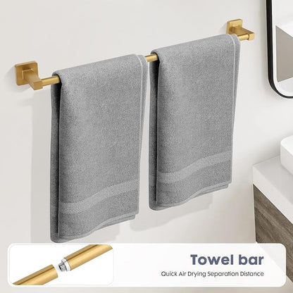 5 Piece Bathroom Hardware Accessories Set Brushed Gold,24 Inch Towel Bar Set,Towel Rack Set,Bathroom Towel Holder Set