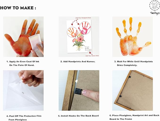 TwoDays Flower Bouquet Handprint Art Craft DIY Kit, Unique Gifts for Mom from Daughter or Son for Mother's Day Birthday Christmas, Gift for Grandma. (Floral-1, Brown)