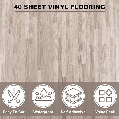 40 Sheet Vinyl Flooring 12x12 Peel and Stick Floor Tile Waterproof Clearance Vinyl Floor Tiles Striated Wood Self Adhesive Floor Tiles Sticky Laminate Flooring for Bathroom Kitchen Basement RV