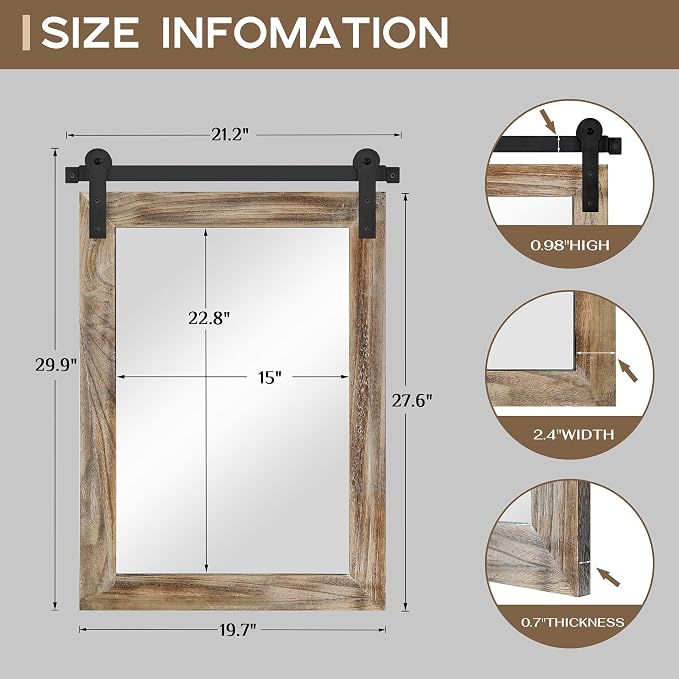 COGOOD Farmhouse Bathroom Mirrors for Over Sink - 30 x 22 Striped Brown | Rustic Barn Door Wood Framed Vanity Mirror for Entryway, Living Room, Bedroom, Dresser Wall Decor