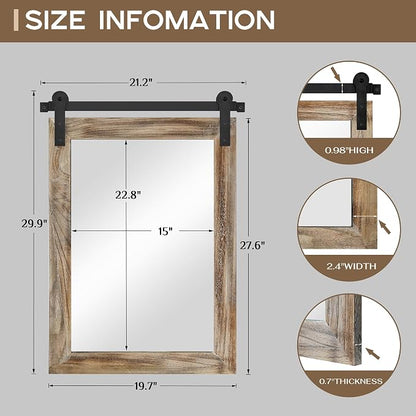 COGOOD Farmhouse Bathroom Mirrors for Over Sink - 30 x 22 Striped Brown | Rustic Barn Door Wood Framed Vanity Mirror for Entryway, Living Room, Bedroom, Dresser Wall Decor