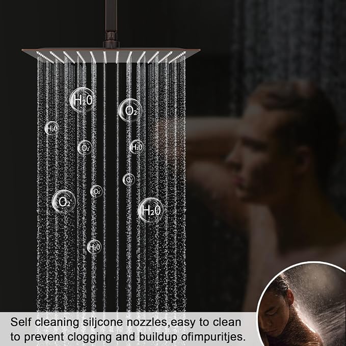 Oil Rubbed Bronze Shower System with 3 Rain Shower Head(12+8+8 inch), Handheld Spray, 4 Way Smart Temperature Display Shower Faucet set